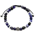 Adjustable men's blue sodalite beaded bracelet with silver charm and woven cord - Blue Vein Stone Style (B056)