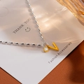 Elegant S925 silver rice bead bracelet with golden V initial and sparkling zircon stone - Silver Letter V