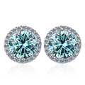 925 Sterling Silver 1 Carat Light Blue Moissanite Round Stud Earrings with Halo - 0.5ct / Blue