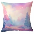 Housse de coussin de Noël avec bonhomme de neige et paysage de forêt d'hiver rose - 45x45cm (Sans Insert) / Paysage Frais (CDR351-21)