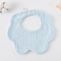 Light blue flower-shaped six-layer cotton gauze baby bib with white snap button closure - Gauze Flower Bandana - Light Blue