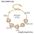 Goldenes Edelstahlarmband mit fünf rosa herzförmigen Glassteinen und Karabinerverschluss - Rosa Strass-Armband (TXE510) / 17+5cm / Gold