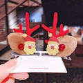 Handmade Christmas antler hair clips with Santa Claus design and red glitter accents - 14# Santa Claus Red Bead Pair Clips