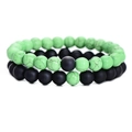 Handgefertigtes 8mm Tigerauge-Türkis-Armband-Set mit grünen und mattschwarzen Steinen - 19cm / Zweiteiliges Set / Grüner Türkis & Matt