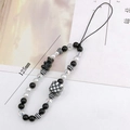 Beaded phone lanyard with black and white beads and cute bear checkerboard charms - Black and White Bear (K1030)