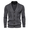 Men's dark grey V-neck cardigan with diamond pattern knit and button closure - M / Dark Gray