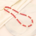 Detail of red stone and white pearl necklace with golden clasp on silk background - 5# Bright Red Emperor Stone