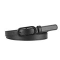 Cinturón estrecho de cuero PU negro para mujer con hebilla metálica ovalada - Negro