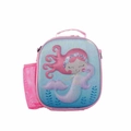 Pink mermaid cartoon EVA insulated lunch bag for kids with side mesh bottle pocket - Mermaid (With Shoulder Strap)
