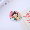Tang Dynasty lady figurine magnet with pink flowers and a butterfly in green ancient dress - Butterfly Loves Flower / Ancient Style Ornament Series