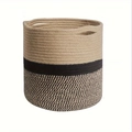 Driekleurige opbergmand van katoenen touw in beige en zwart met geweven textuur - 40x35cm / Geel & Zwart Driekleurig