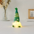 Lighted Christmas gnome doll with a green knitted snowflake hat and warm LED glowing beard - Short Leg / Green