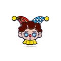 Épingle émaillée de clown mignon avec chapeau coloré et col à volants jaune pour sacs - Cheveux Bruns avec Chapeau à Rayures et Carreaux Clown