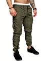 Pantaloni cargo da uomo verde militare con coulisse e tasche laterali multiple - S / Verde Militare