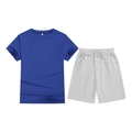 Kids sports set with royal blue short-sleeve T-shirt and light gray elastic waist shorts - Top And Bottom / Royal Blue/Gray / 100cm