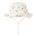 Detail of baby cotton sun hat with floral pattern and adjustable chin strap cord - 0-12 Months / Floral Print
