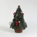 Mini albero di Natale da tavolo con bacche rosse, pigne e base in legno, altezza 30cm - Albero di Natale da Tavolo 30CM