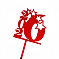 Detailed view of red acrylic 2026 cake topper with hollow star shapes for parties - Mirror Red 2026 Style B