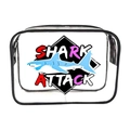 Transparent PVC toiletry bag with black trim and blue shark attack cartoon design - 071-Blue Shark Attack