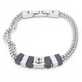 Bracelet double rang pour homme en acier inoxydable avec pendentif ancre noir et argent - Style Ancre (Style A Ancre KB169006-AQ)