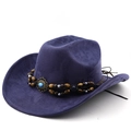 Detail of dark blue suede cowboy hat featuring turquoise stone and woven band decoration - M (56-58cm) / Navy Blue
