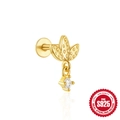 925 Sterling Silver bow-tie stud earrings with triangle zircon in a gold-plated finish - Leaf Pendant Style (Single Gold #3)