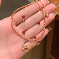 18k gold plated bracelet with red cord, horse pendant and lucky coin charm - Layered Double Layer Style / Gold-Red (Horse Pendant Style)