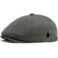 Classic olive green cotton newsboy cap with silver side metal buckle and panels - Adjustable / Dark Gray