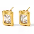 Square emerald-cut zircon earrings with gold-plated textured metal frames - White Zircon Style (DEK688)