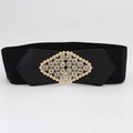 Cinturón elástico ancho para mujer en negro con hebilla de lujo con pedrería - 75cm / Estilo Rombo Diamante