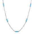 Minimalistische silberne Titanstahl-Halskette mit fünf hellblauen Emaille-Perlen-Dekor - Silberkette Himmelblaue Perle (KN232233-Z) / 45cm