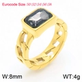 18K gold plated stainless steel ring with a rectangular grey zircon and chain band - Gold Grey
