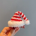 Mini Christmas hat hair clip with red and white stripes and glittery white pom-pom - Red Stripe Fluffy Clip