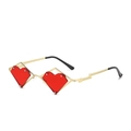 Occhiali da sole a cuore trendy con lenti rosse e montatura dorata a fulmine - Montatura Dorata Lenti Rosse