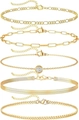 5-piece gold-plated titanium steel chain bracelet set featuring paperclip and cuban links - Gold Cuban Paperclip Zirconia 5-Piece Set