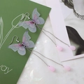 Détails de boucles d'oreilles papillon à pompons longs avec ailes en tulle et gouttes roses - Style Papillon Goutte Rose Dépoli