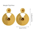 Detail view of large boho disc earrings with natural stone inlay and exact measurements - Style 02/Large Round Disc/Tiger Eye