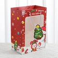 Miniature red Christmas gift bag with a clear window and a silver rope handle - Red Large Snowman Gift Bag