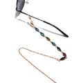Detail of colorful faceted crystal beads and gold metal chain for eyewear strap - Multicolor