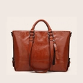 Borsa tote vintage marrone in pelle cerata con cerniera e doppi manici - Marrone Lucido