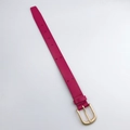 Close-up of pink leather phone wrist strap with gold metal buckle on white background - Without Rivets / Rose Red