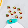 Abalorios de cereza dorados para uñas con cristales rojos y acabado esmaltado verde - 6*6mm / Rojo (Cereza pequeña)