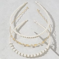 Three-piece handmade pearl headband set with gold leaves and rhinestones for women - Butterfly 3-Piece Pearl Headband Set