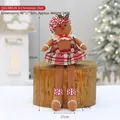 Gingerbread man plush doll in red plaid dress and bow on a rustic wooden stand - QD24B626-B Sitting Christmas Doll (Plaid Hat)