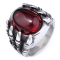 Bague gothique punk griffe de dragon avec pierre rouge en acier inoxydable argent poli - US 7 / Couleur Acier Pierre Rouge (20103-2)
