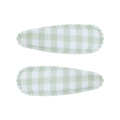 Vue macro de deux barrettes BB à carreaux vichy verts et blancs avec bords ondulés tissés - Pince Goutte à Bord Festonné (Lot de 2) / Carreaux Vert et Blanc