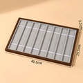 Brown walnut wood grain watch tray with 10 grey velvet slots measuring 40.5x25.5x2.2cm - 8-Slot Watch Tray