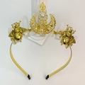 Diadema corona dorada con cristales naturales, abejas, motivos de luna y flores - Cristal de Roca Abeja Luna