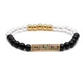 Beaded bracelet featuring black tiger eye, white pearls, and a colorful zircon gold tube - Black+White+Gold