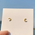 Elegant gold moon-shaped stud earrings with sparkling crystals for women - 925 Silver Needle / Gold Moon Earrings